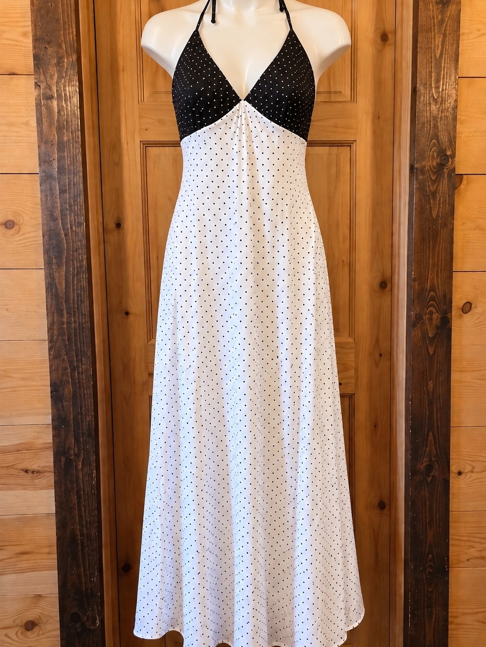 Halter Polka Dot Maxi Dress in Black and White